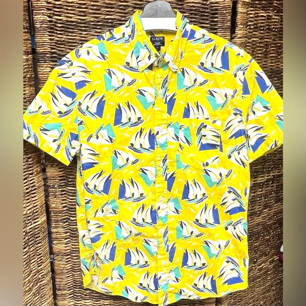 J. Crew Yellow‎ Sailboat Print Shirt- Medium